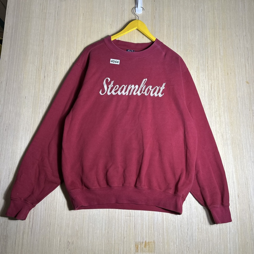 Vintage Y2K Steamboat Red Sweatshirt Large Pullover Long Sleeve Mens Embroidered